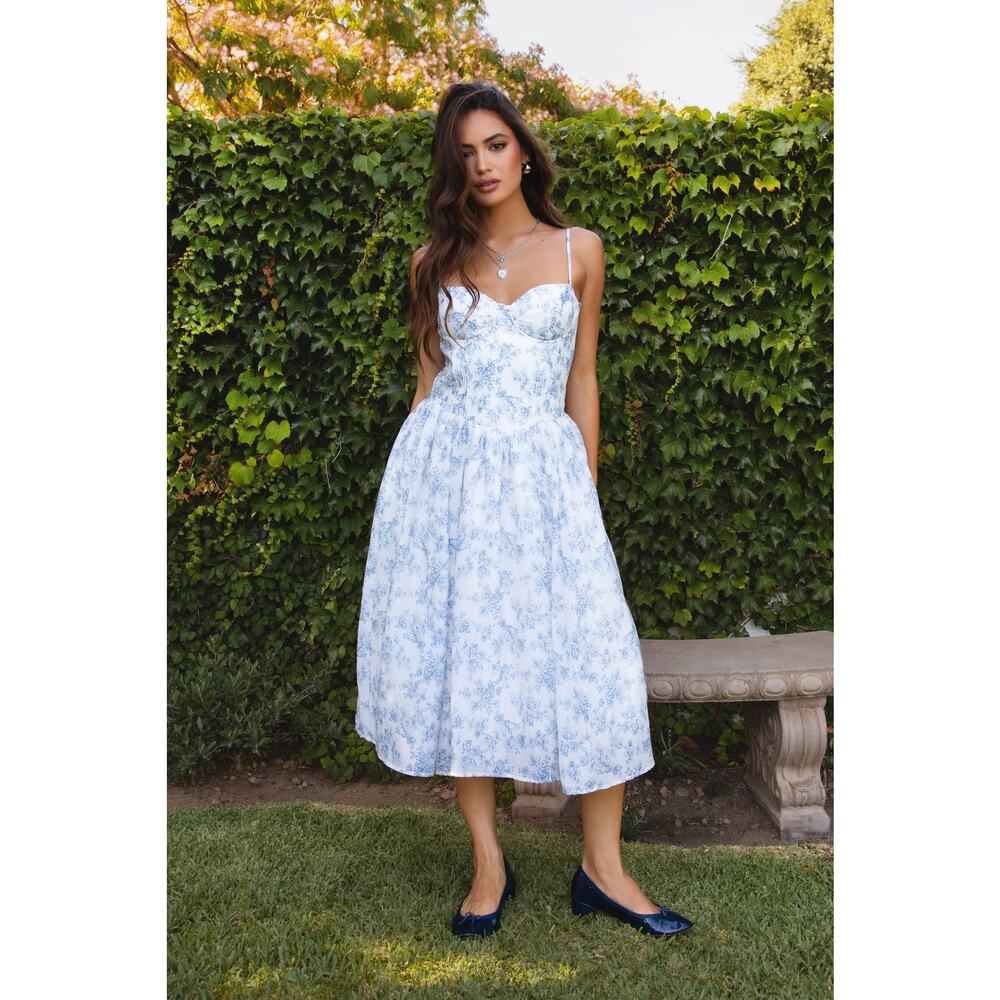 Tictoc Merriam Midi Dress Women Medium Blue Floral Chiffon A Line Summer NWT